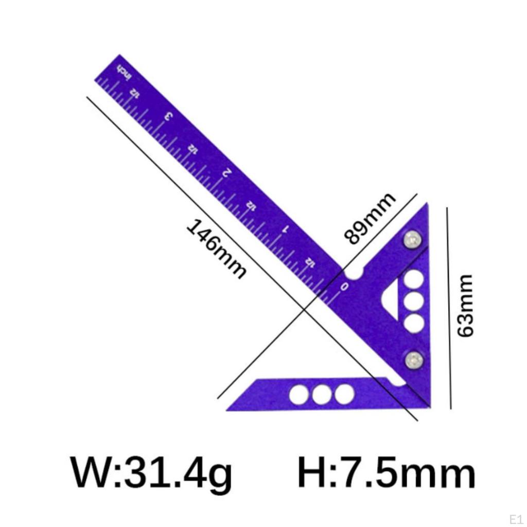 Carpenter Square Aluminum Alloy Layout Engraved Scale Triangular Ruler for Carpenters,