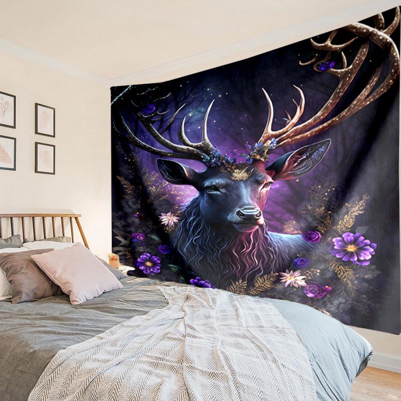 Deer With Floral Crown Tapestry Room Decoration Wall Hanging for Living Room Bedroom, dormitory, Birthday and Christmas gifts