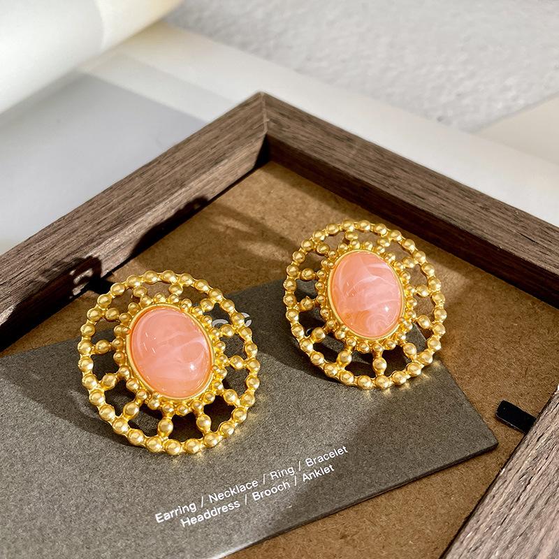 Fashion Classic Pink Color Crystal Enmale Earrings For Women Girls Exquisite Design Pendant Flower Ear Rings Jewelry Accessories