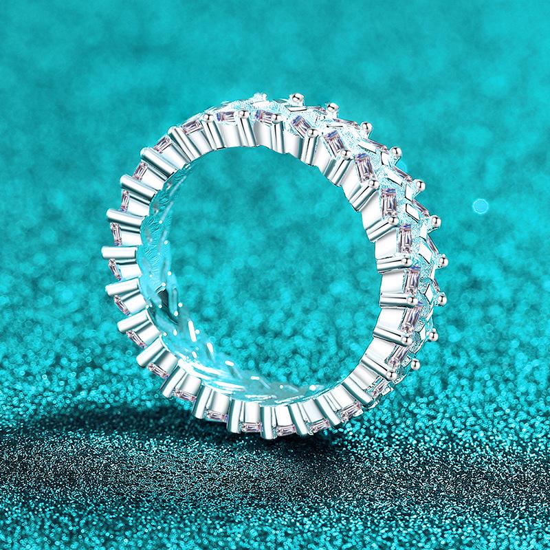 S925 Sterling Silver Moissanite Ring for Women - Elegant Rectangular Stackable High-End Fashion Style