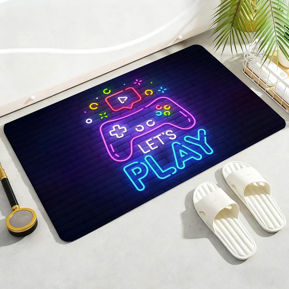 

Neon Gamepad Game Zone Floor Mat Soft Thickened Flannel Door Mat Non-Slip Living Room Rug Home Decor 40x60cm