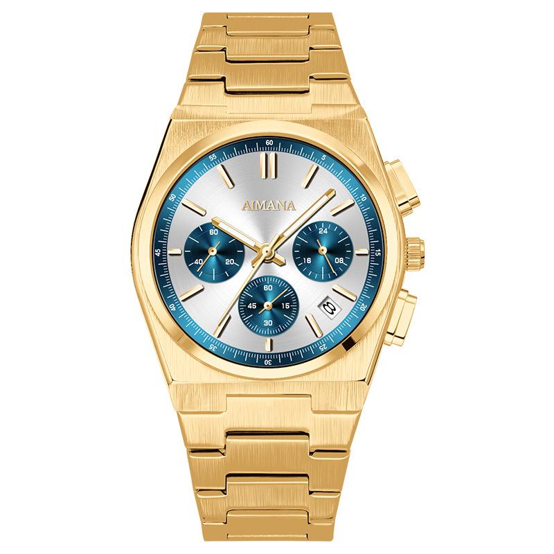 Men Chronograph Quartz Watch with Date Display Stainless Steel Strap Waterproof Fashion Business Male Wrist Watch