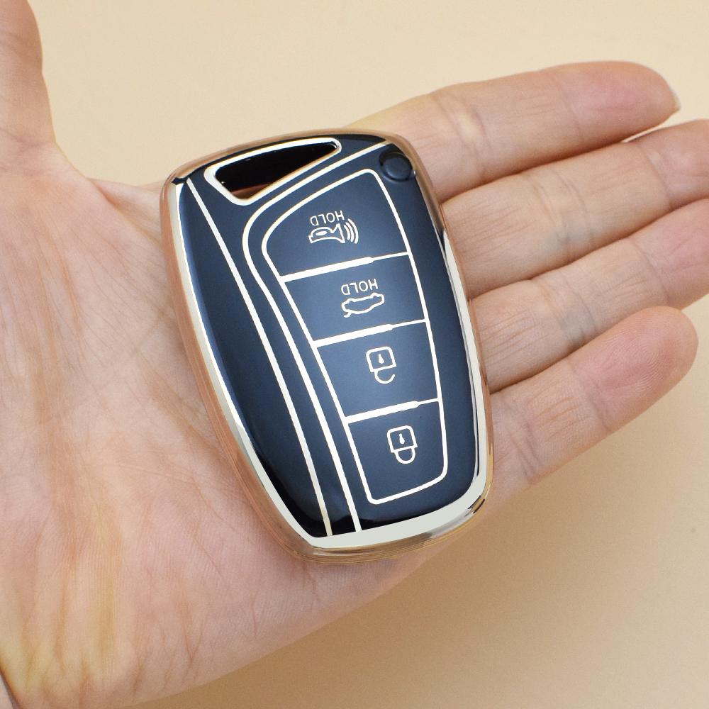 Gold Edge For Hyundai Ix45 Equus Centennial Santa Fe Sport Genesis G80 Grandeur Azera 4Buttons TPU Car Key Case Cover Shell Fob Holder