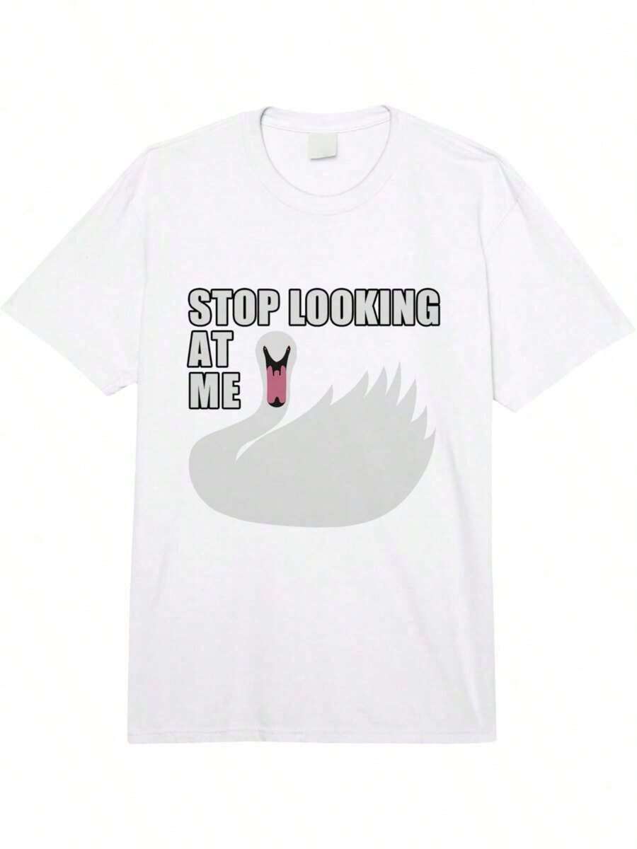 

Unisex s Casual Round Neck Short Sleeve T Shirt Funny Swan Graphic Tee Heavy Vintage T Shirt Stop Looking At Me XXL