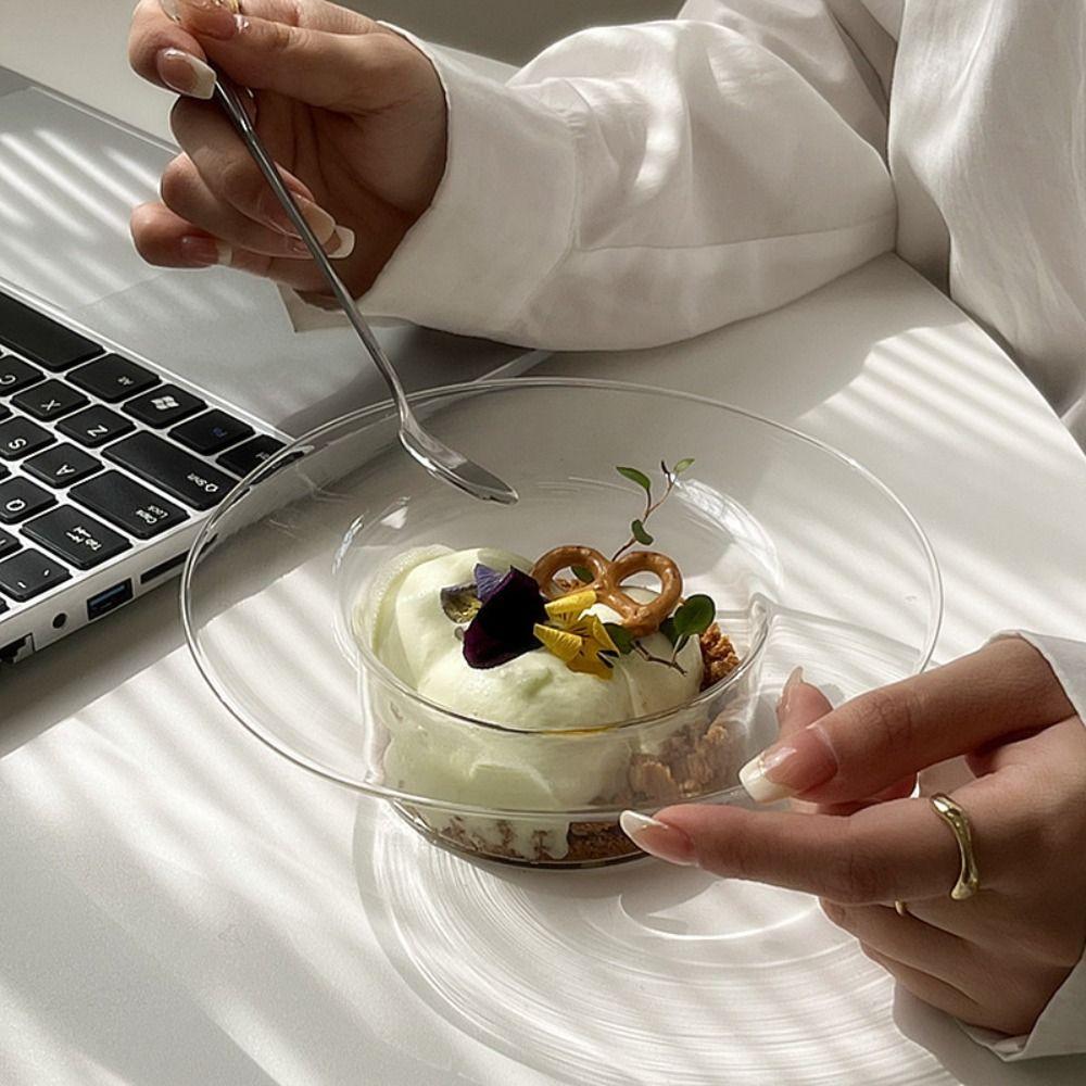 Multifunctional Transparent Glass Bowl Decorative Household Fruit Salad Plate Straw Hat Shaped Juice Cup Dessert