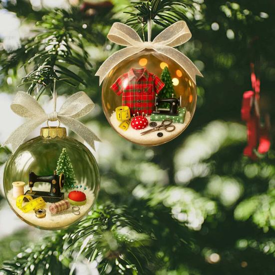 Christmas Ball Decoration Sewing Snowball Ornament Retro Sewing Machine Ribbon Transparent Ball Christmas Hanging Decor