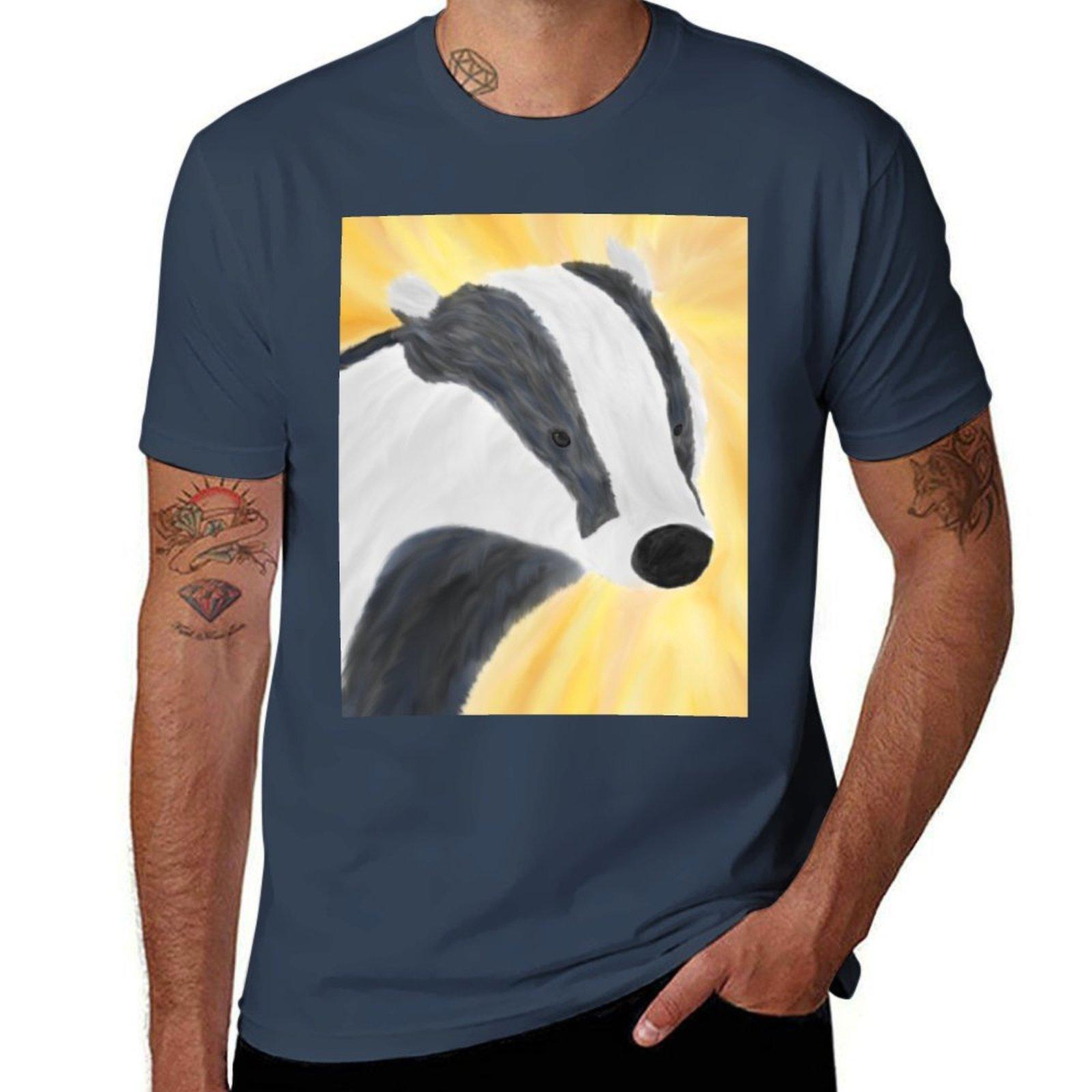 European badger oil painting TShirt Work Basic Short Sleeve Top S