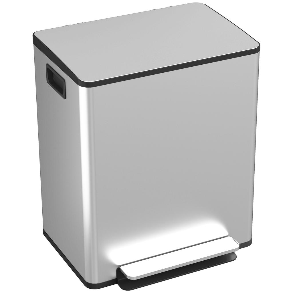 50L Dual Compartment Stainless Steel Bin, with Deodoriser Holders - Silver