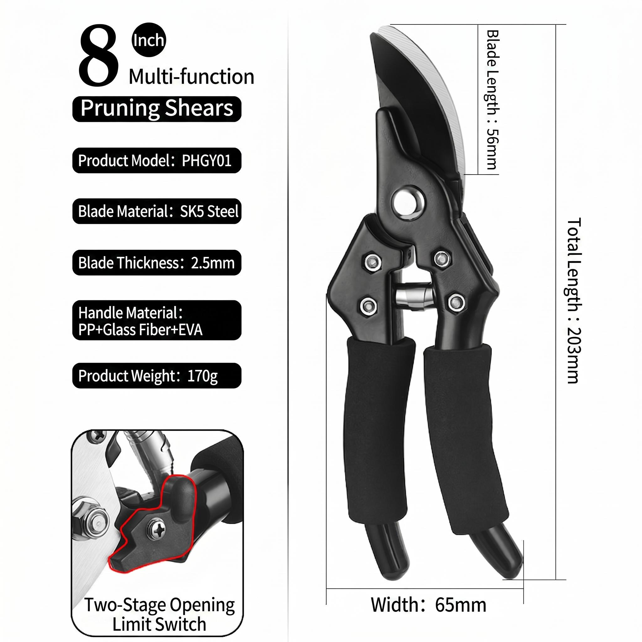 High Quality Sk5 Stainless Steel Tree Branch Cutter Garden Branch Shear Pruning Scissors (as the picture,Not Rated&Black Handle)