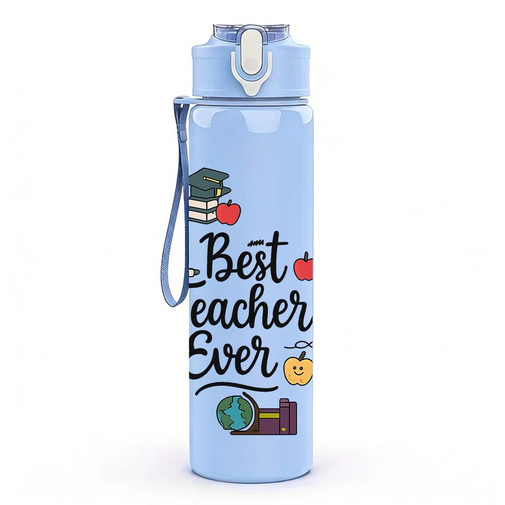1PC Best Teacher Ever Floral Wreath Text 750ml Color Plastic Water Bottle Leakproof Flip Straw Lid For Sports Office Home Use