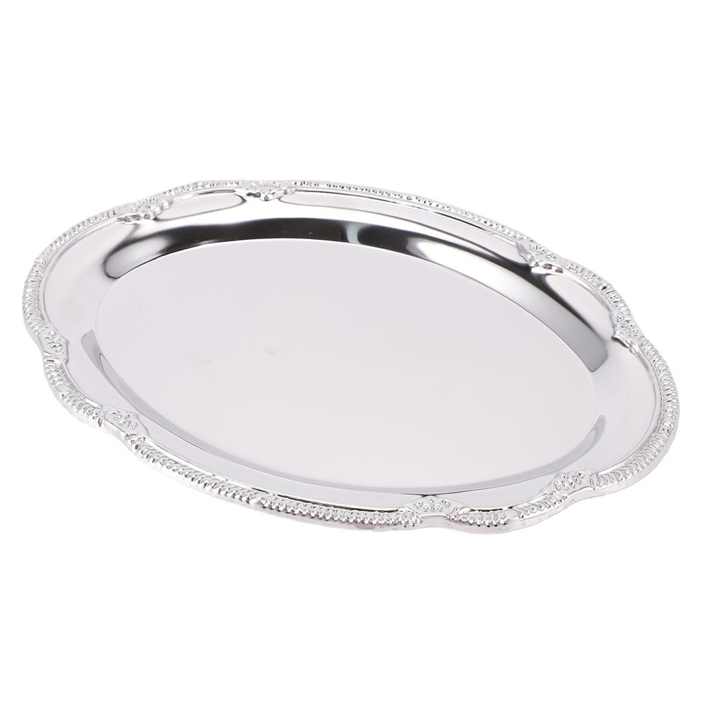 Silver Serving Tray Stainless Steel Oval Mirror Elegant Vintage Decorative Appetizer Platter for Buffet Wedding Party