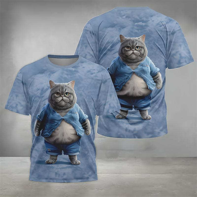 Funny Cat Graphic Tshirt For Men 3d Printed Animal Round Neck Short Sleeved Tee Shirt Kids Summer Casual Streetwear T-shirt