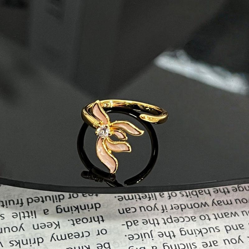 Exquisite high-end pink three-dimensional iris bow, sweet retro ring, women s ins light luxury fashion ring