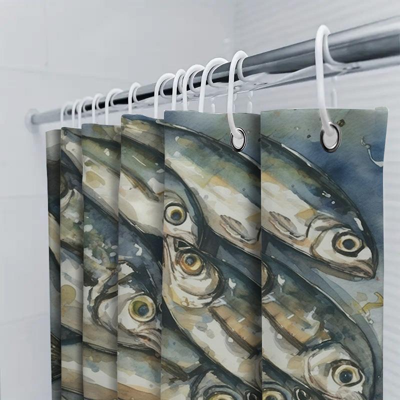 High-Quality Fish Painting Shower Curtain Waterproof Bathroom Decor Artistic Blue And White Print Home Decoration Wall Hanging