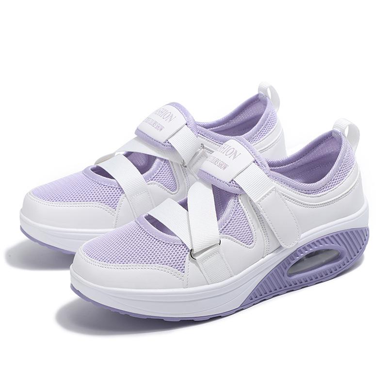 Summer new breathable casual shoes hot air cushion women's single shoes thick sole air cushion women's casual shoes Velcro shoes