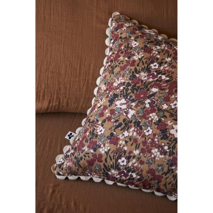 Coussin - Capucine - 40 X 40 Cm - Gaze De Coton - Motif Floral - Déhoussable