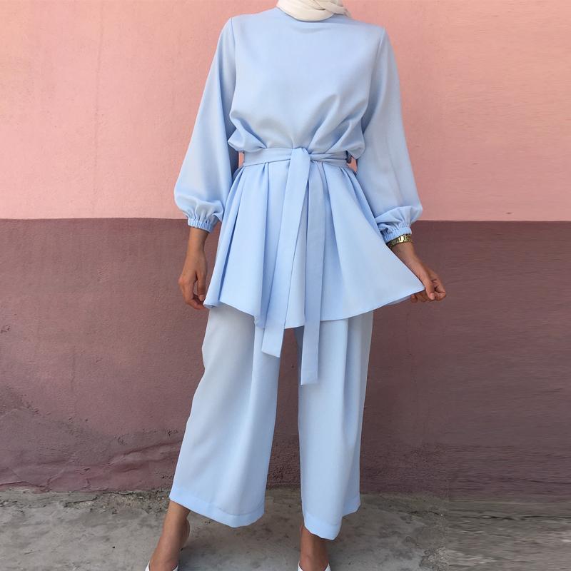 

Мусульманский женский комплект Абая, длинная блузка, топы, брюки, кафтан, платье, халат, костюм L синий