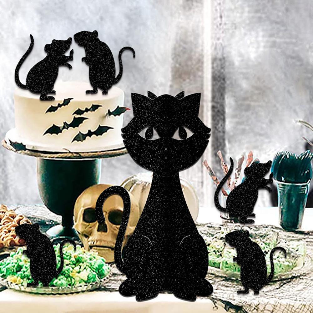 Halloweenmusdekoration Halloweenkattprydnad Realistiska 3D-katter Mus Halloweenprydnadssats för skrivbordsdekoration