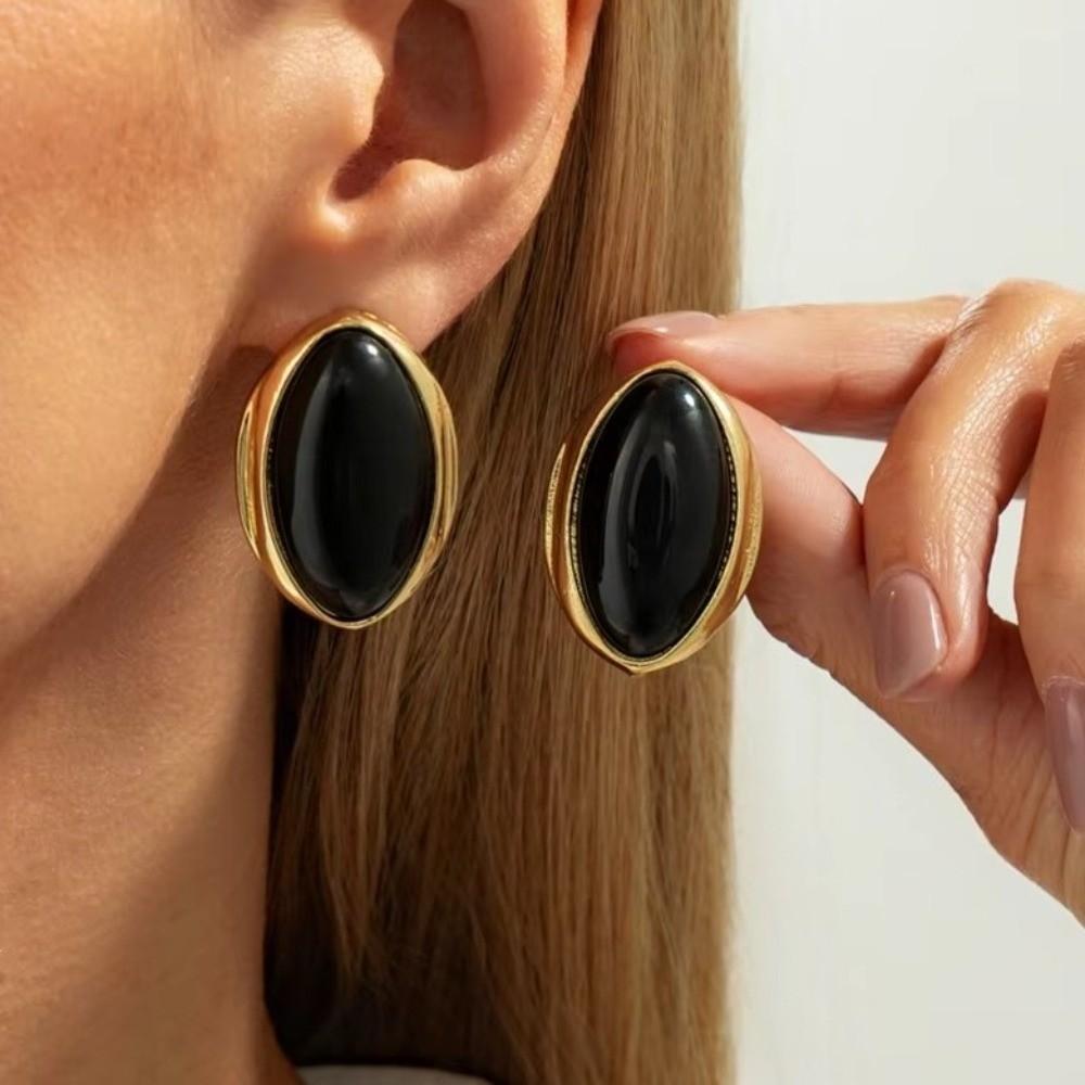 Elegant Style Oval Resin Finger Ring High-end Jewelry Light Luxury Retro Earrings Women Fashion