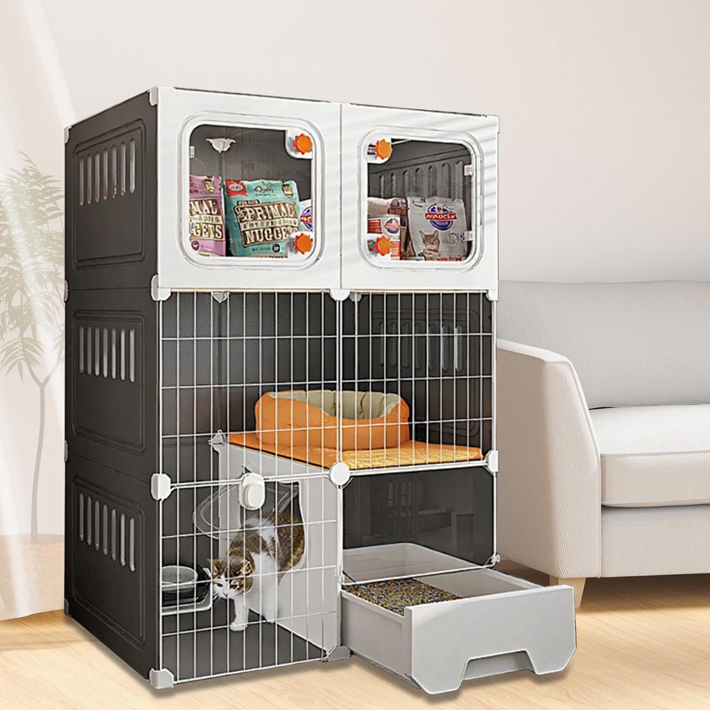 Integrated Cat House with Cat Bed Cat Crate Indoor Catio Bowl DIY Metal Wire Cat Kennel Cats Litter Box for Cats Villa