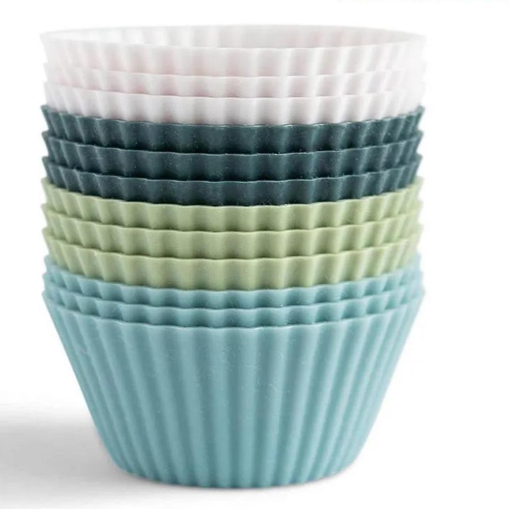 

12 шт., силиконовая форма для торта, круглые формы для выпечки кексов, многоразовые мини-чашки для торта, кухонные формы для выпечки «сделай сам», инструменты для изготовления инструментов