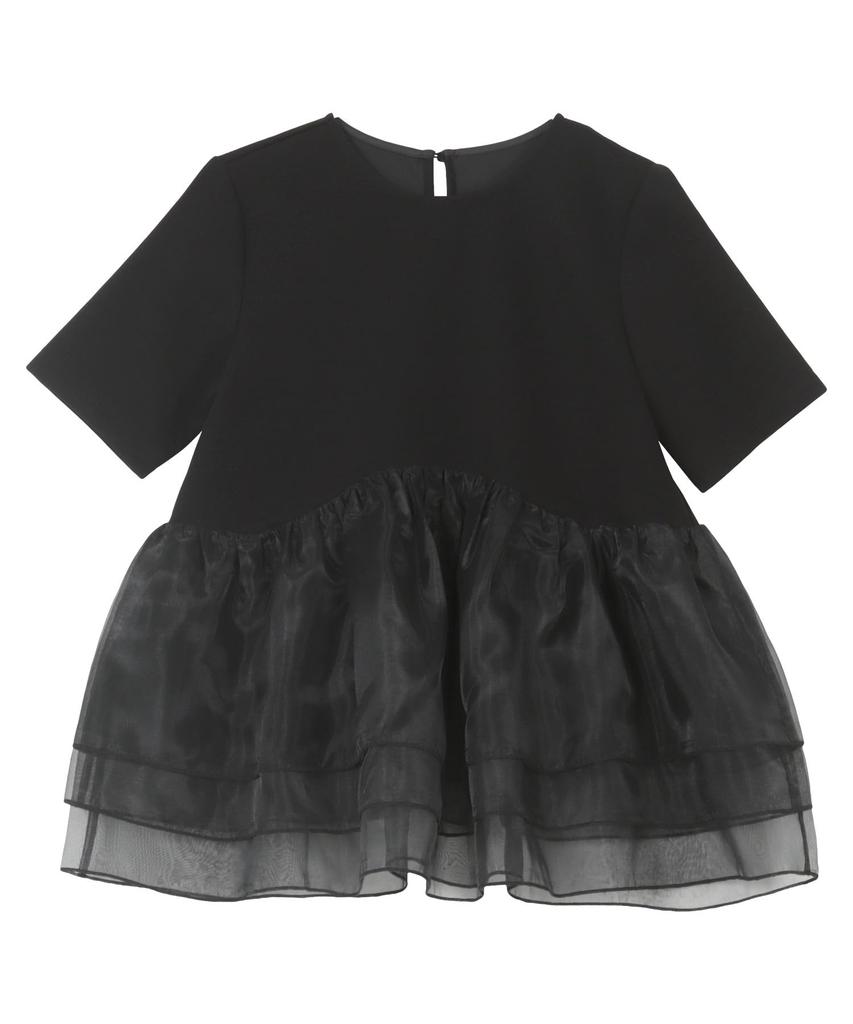 Kobe Lettuce Peplum Organza Ponte Short Clothes Size Black Top, T-Shirt, Sleeve, Women's Spring/Summer [C7399], M,