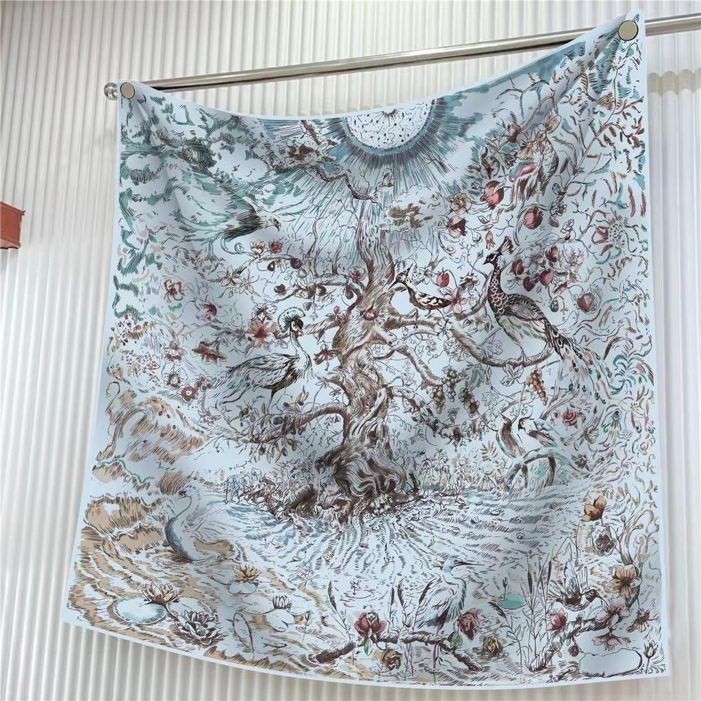 90cm Large Twill Silk Scarf: High-Quality, Fashionable Square Print, Versatile Shawl with Sun Protection