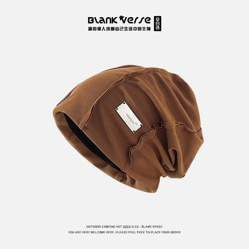 Pure cotton metal knitted stacking hat women's autumn and winter big head circumference showing face small fashion street pullover hat