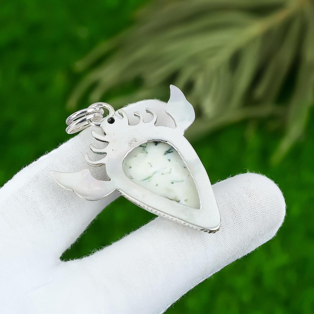 Pear Tree Agate Gemstone Topaz Sterling Silver Ethnic Sister Bezel Boho Pendant