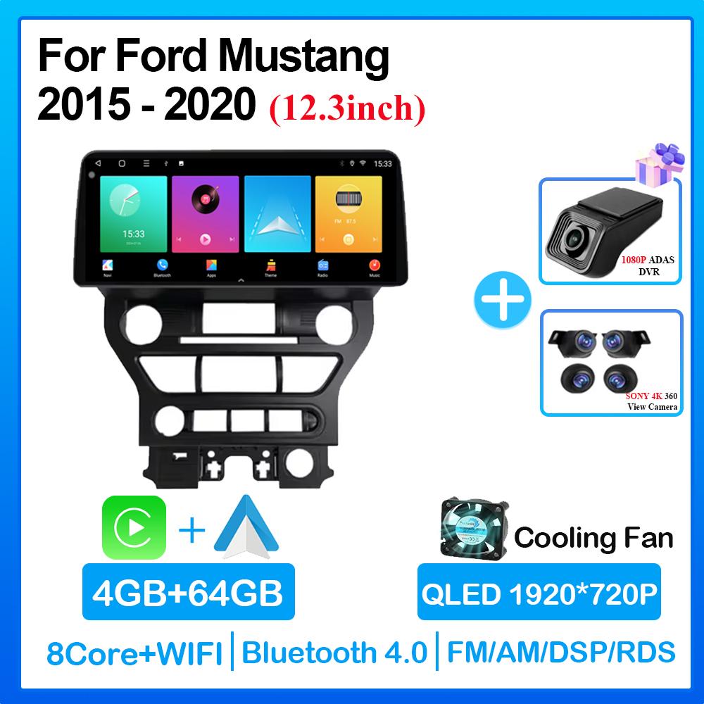 12.3 Inch For Ford Mustang 2015 - 2020 Android 14 Auto Carplay Car Radio Stereo Multimedia Navigation GPS DSP Video Audio Player