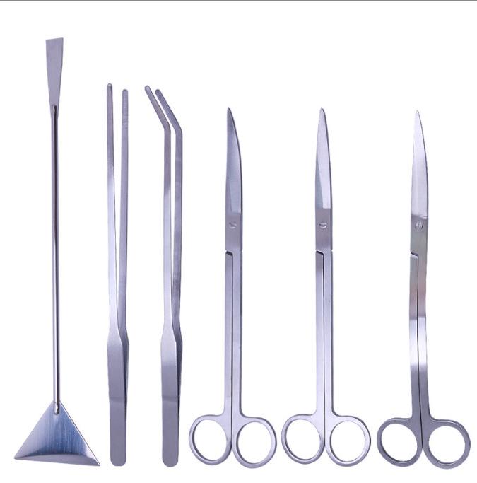 Aquatic Plant Trimming Kit: Stainless Steel Tweezers, Scissors, Clips, Flat Sand Shovel, Algae Scraper, Fish Tank Cleaning Supplies