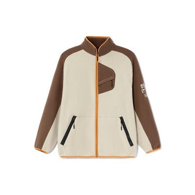 Jaqueta Fleece Bloco de Cores Série Moda Esportiva Li Ning Jaqueta Unissex Cinza Costeiro AWDRB09-1