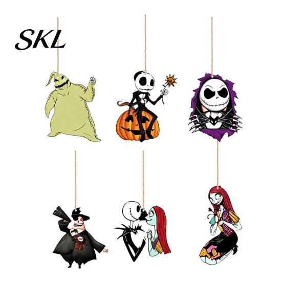Spooky Party Decorations 6Pcs Halloween Wooden Hanging Decoration, Ghost Pumpkin Eyeball Themed Decoration Ornament with Rope, Holiday Decor Wall