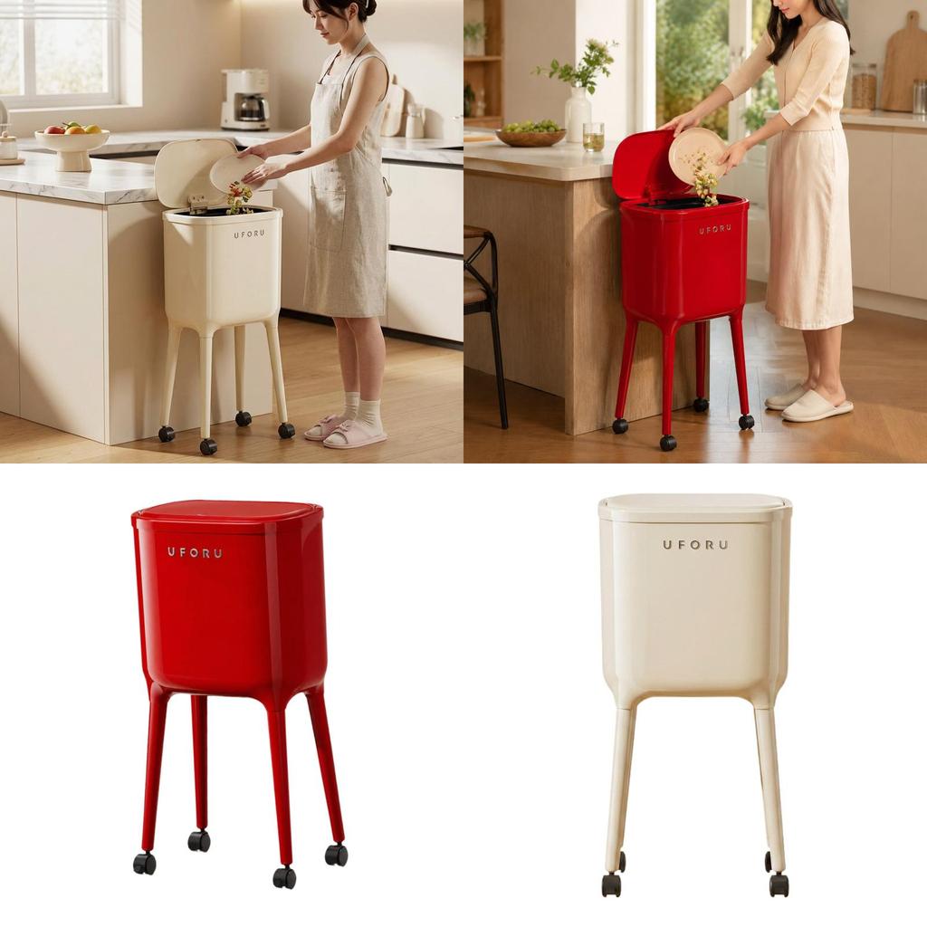 Double Compartment Elevated Kitchen Trash Can, Large Capacity Waste Bin, Paper Bucket with Lid, for
