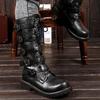 Fashion Large Size Men's Leather Motorcycle Boots Mid-calf  Combat Boots Gothic Belt Punk Boots Men Shoes Tactical Boot 2025