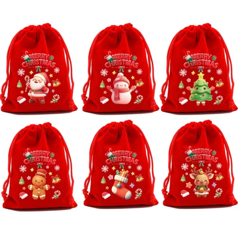 

6pc Soft Christmas Storage Bags 20x30cm Spacious Holiday Gift Wrapping for Treats Chocolates and