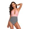2025 Fashionable Cross Color Block One-Piece Women's Swimsuit