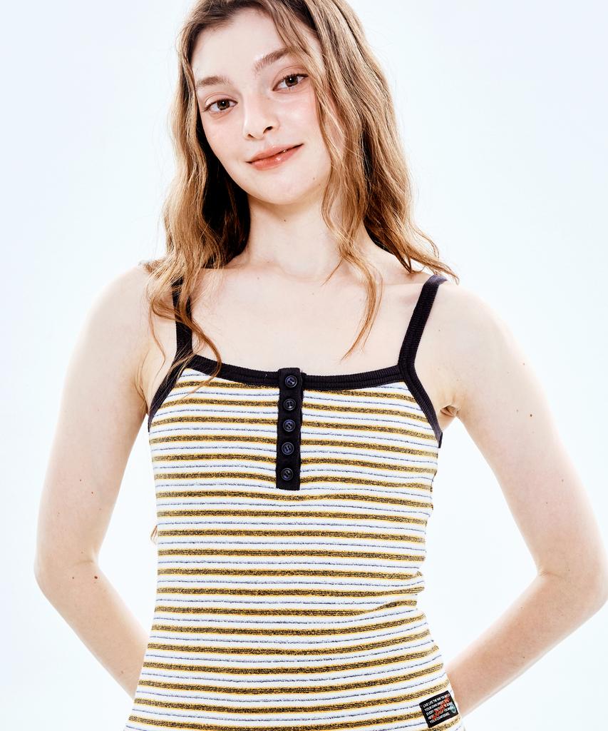 Soipeuyukaen Cotton Terry Stripe Button Sleeveless Top