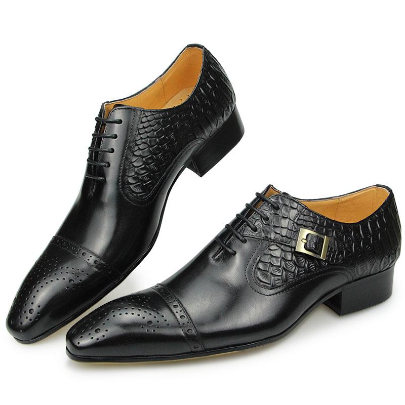 Fashion Newest High-end Leather Shoes Dress Oxford Brogue Wedding Party Formal Shoe for Men Lace Up Luxury Fashion Leather Metal Buckle