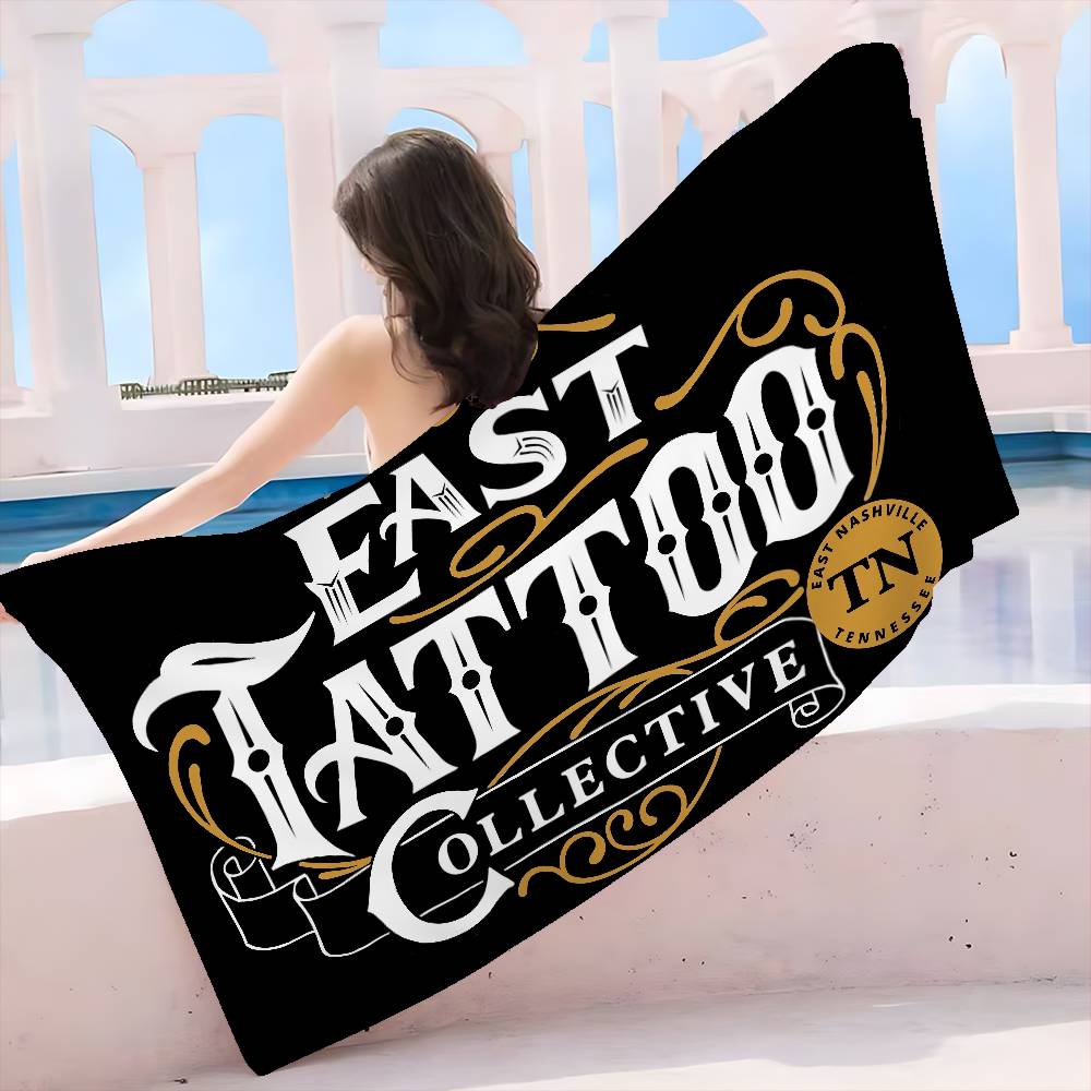 Tattoo Shop Logo Beach Towel Colorful Bath Towels for Girl Microfiber Quick Dry Sand Free Beach Yoga Spa Gym Pool