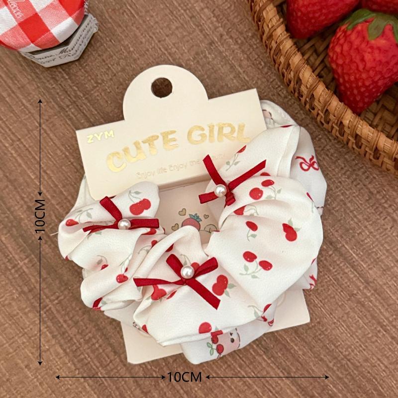 

2Pcs/set Red Sweet Versatile Cherry Hair Band Bow Tail Hair Rope For Women Girls Fashion Hair Circle Hair Accessories