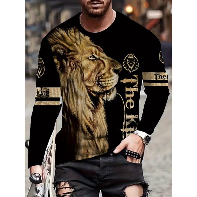T-shirt da uomo a maniche lunghe con stampa a righe 3D, top da uomo comodo, traspirante e versatile