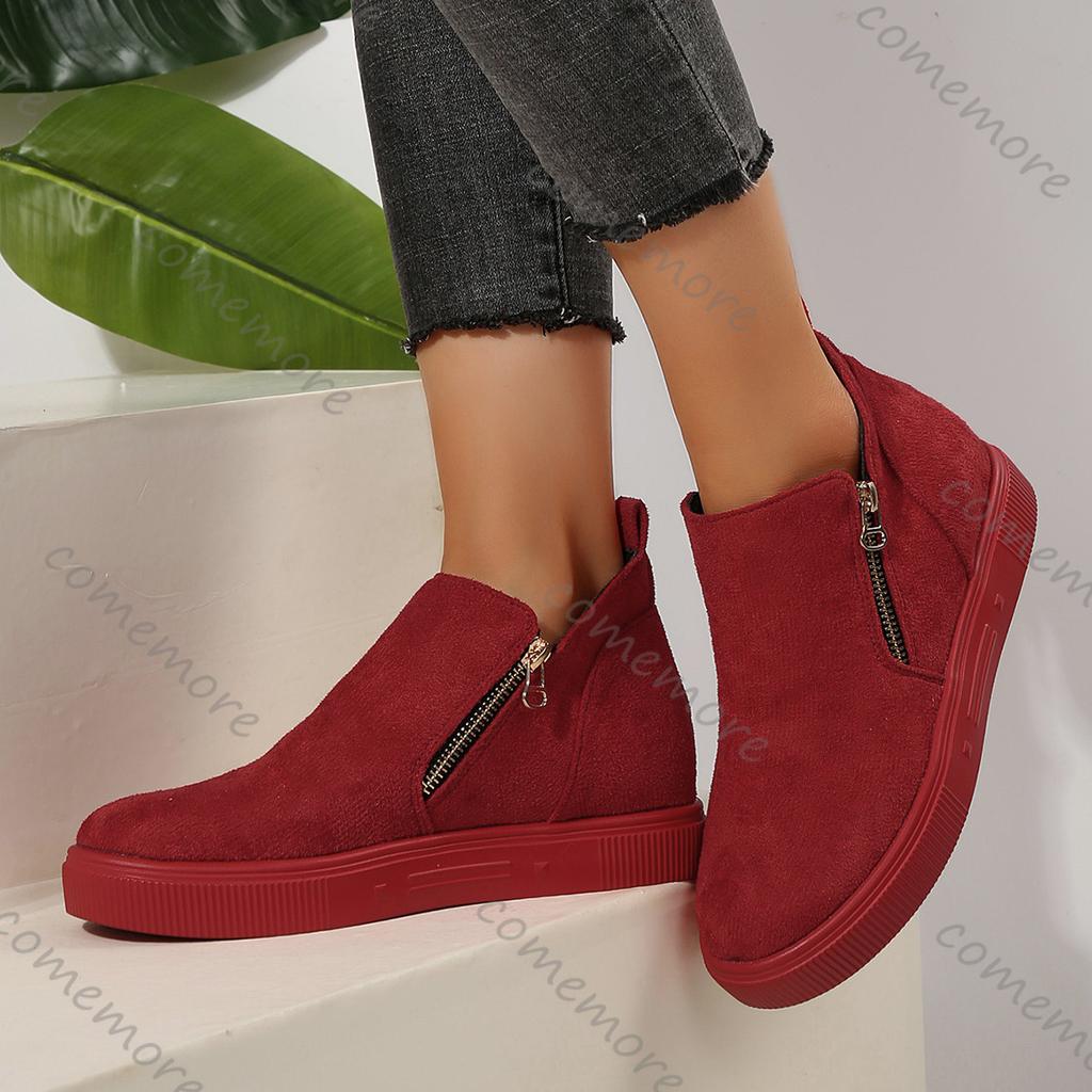 Fashion Comemore New Spring Autumn Round Head Ankle Boots for Women Flat Bottom High-top Casual Single Shoes Female Casual Solid Botines