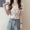 Sommerliches T-Shirt mit Kirschdruck für Damen, koreanische Version, schmale Passform und vielseitiges kurzes Strickjacken-Oberteil