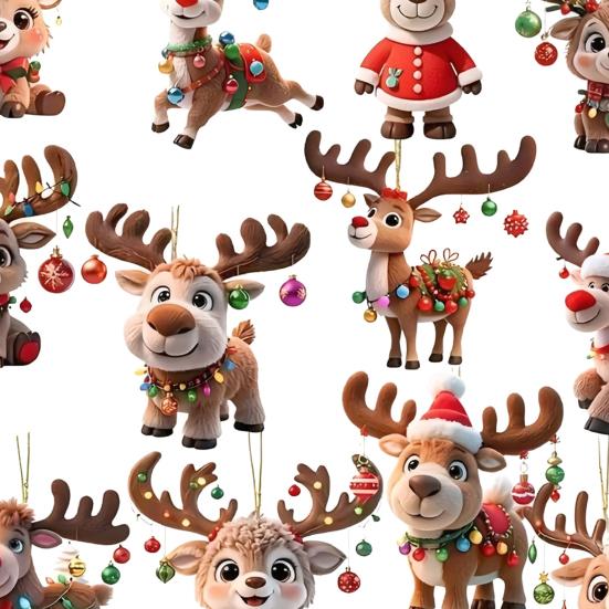 Dřevěná vánoční ozdoba sob roztomilý kreslený jelen dekorace na stromek ručně vyráběná slavnostní závěsná dekorace na Vánoce domácí párty