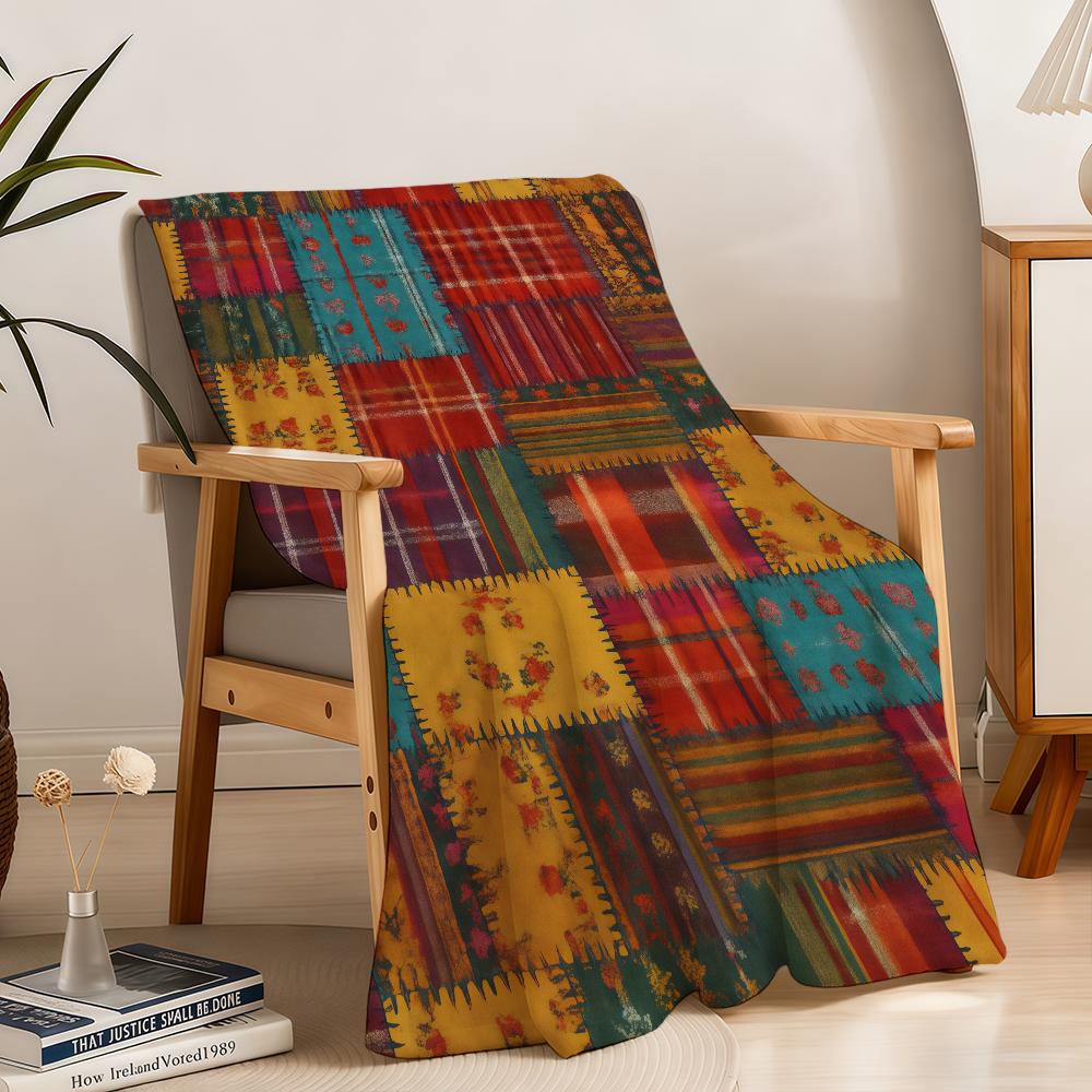 Bohemian Patchwork Blanket Soft Warm Furry Throw Super Kids Toys Bed Sofa Car Cradle