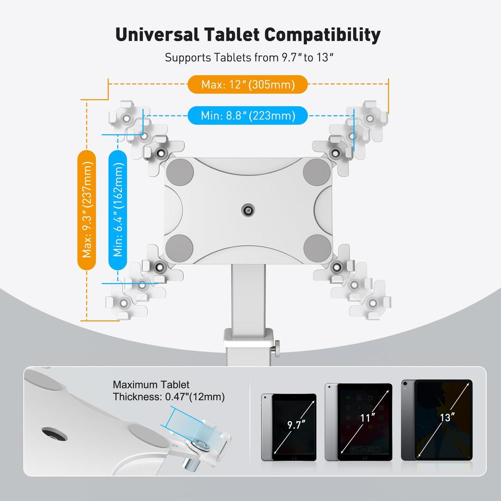 Rotation Kiosk Stand Silver AboveTEK Retail Industrial Compatible with Inch iPad Tablets AirRegister Anti-Theft 360-Degree Clamp-On