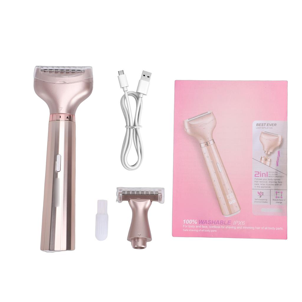 Women Electric Shaver, 2 in 1 Dual Head Hair Trimmer, 7000RPM, Rechargeable Hair Removal Device with 2 Replaceable