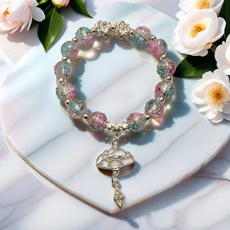 Super Fairy Forest Gradient Glass Bracelet - Chic Chinese Style Gift for Women and Best Friends, Lightweight Luxury Accessory