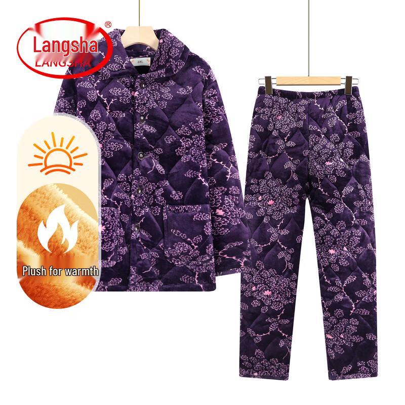 LangSha Elderly Women s Warm Winter Pajama Set 3XL